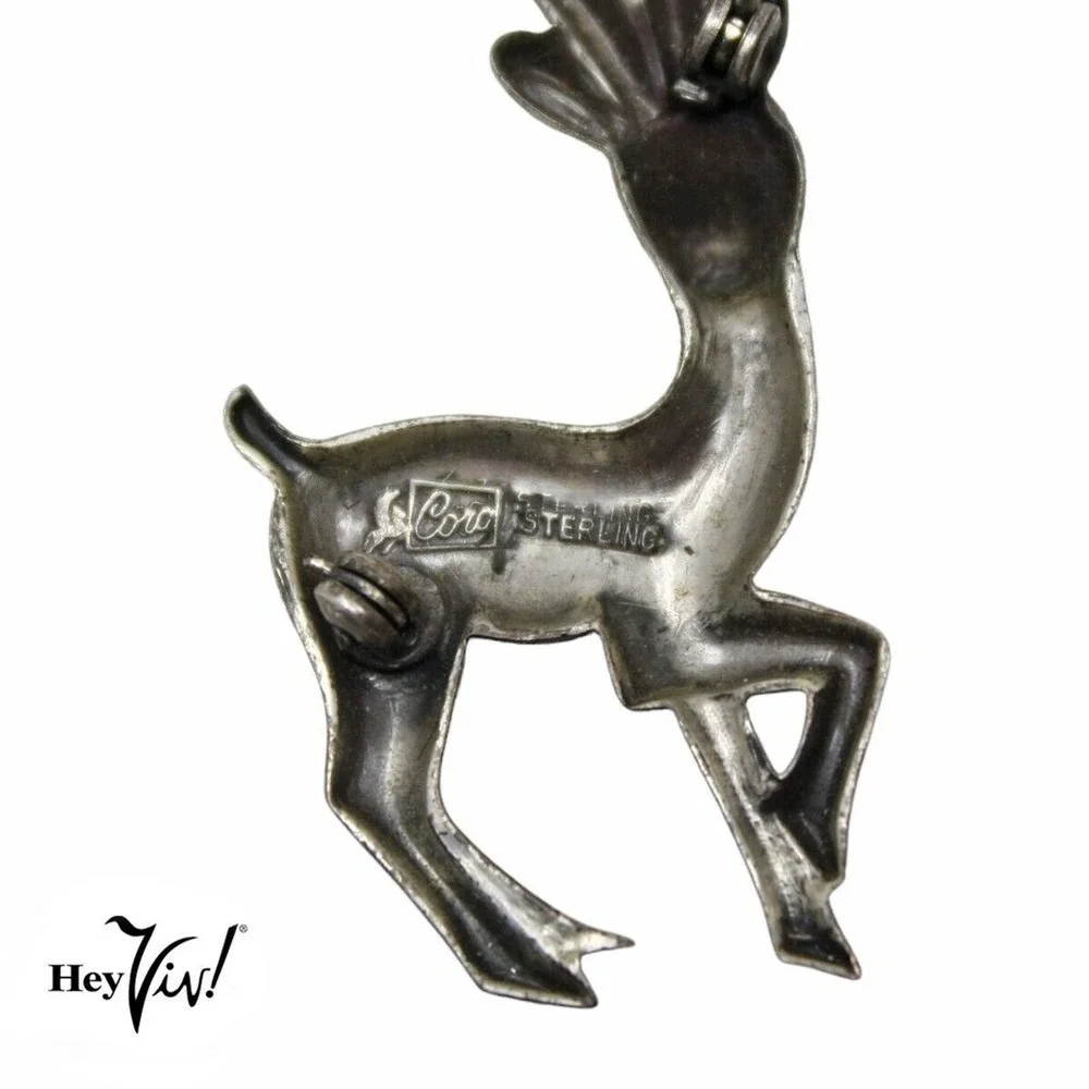 Vintage Signed Coro Pegasus Sterling 925 Antelope Gazelle Pin 2